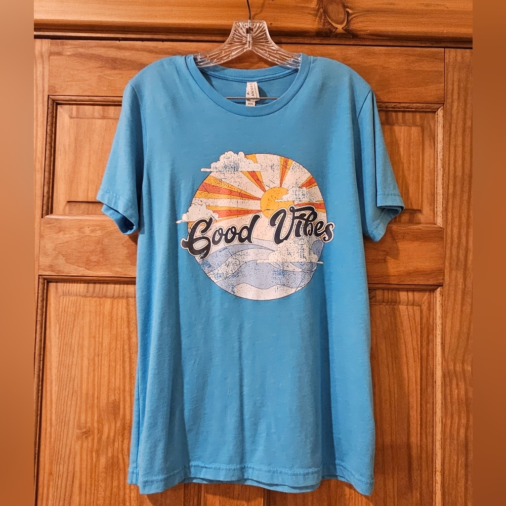 Bella Canvas Blue Short Sleeve Tee with Sunset Graphic